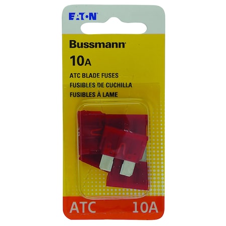 Eaton Bussmann Automotive Fuse, ATC Series, 10A, 32V DC, Non-Indicating, 5 PK BP/ATC-10-RP